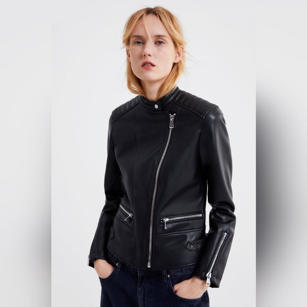 Zara faux leather biker jacket motto jacket